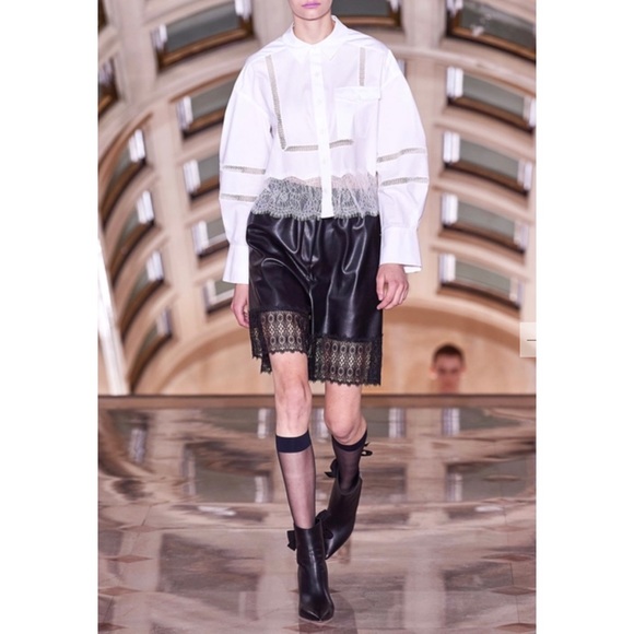 self-portrait Bermuda Faux Leather Lace Trim Shorts - Picture 2 of 10